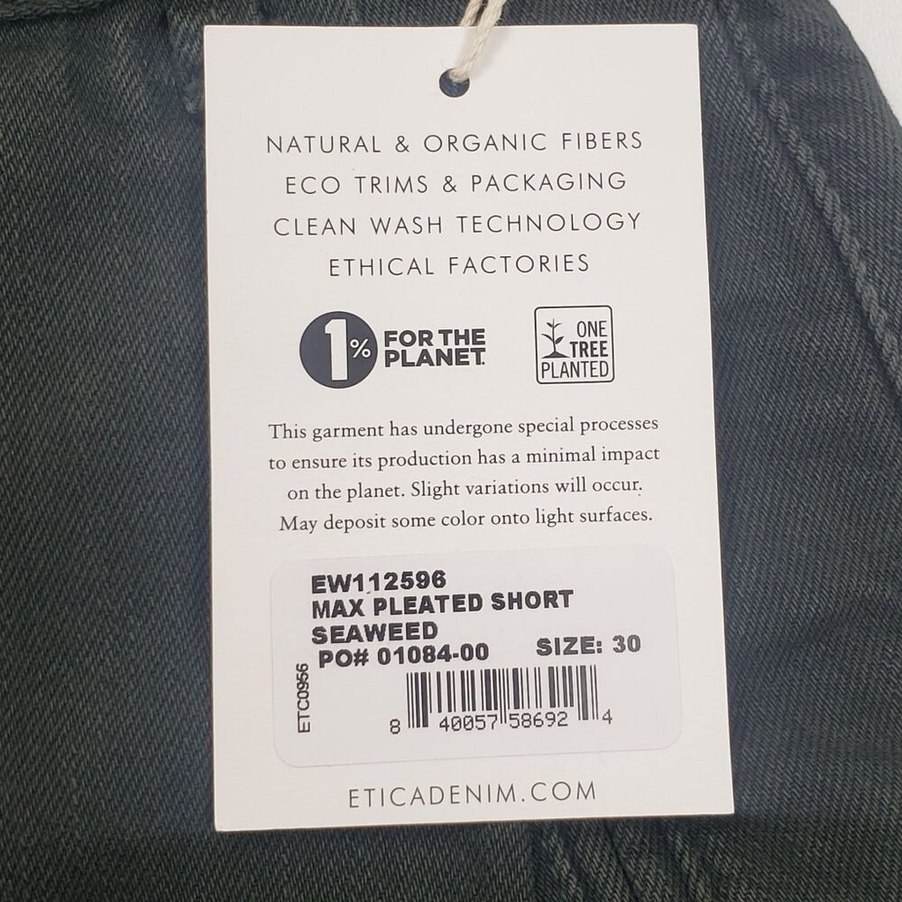Etica Max Pleated Short Women's Size 30 Seaweed Green Eco-Friendly Cotton Blend - Picture 3 of 16
